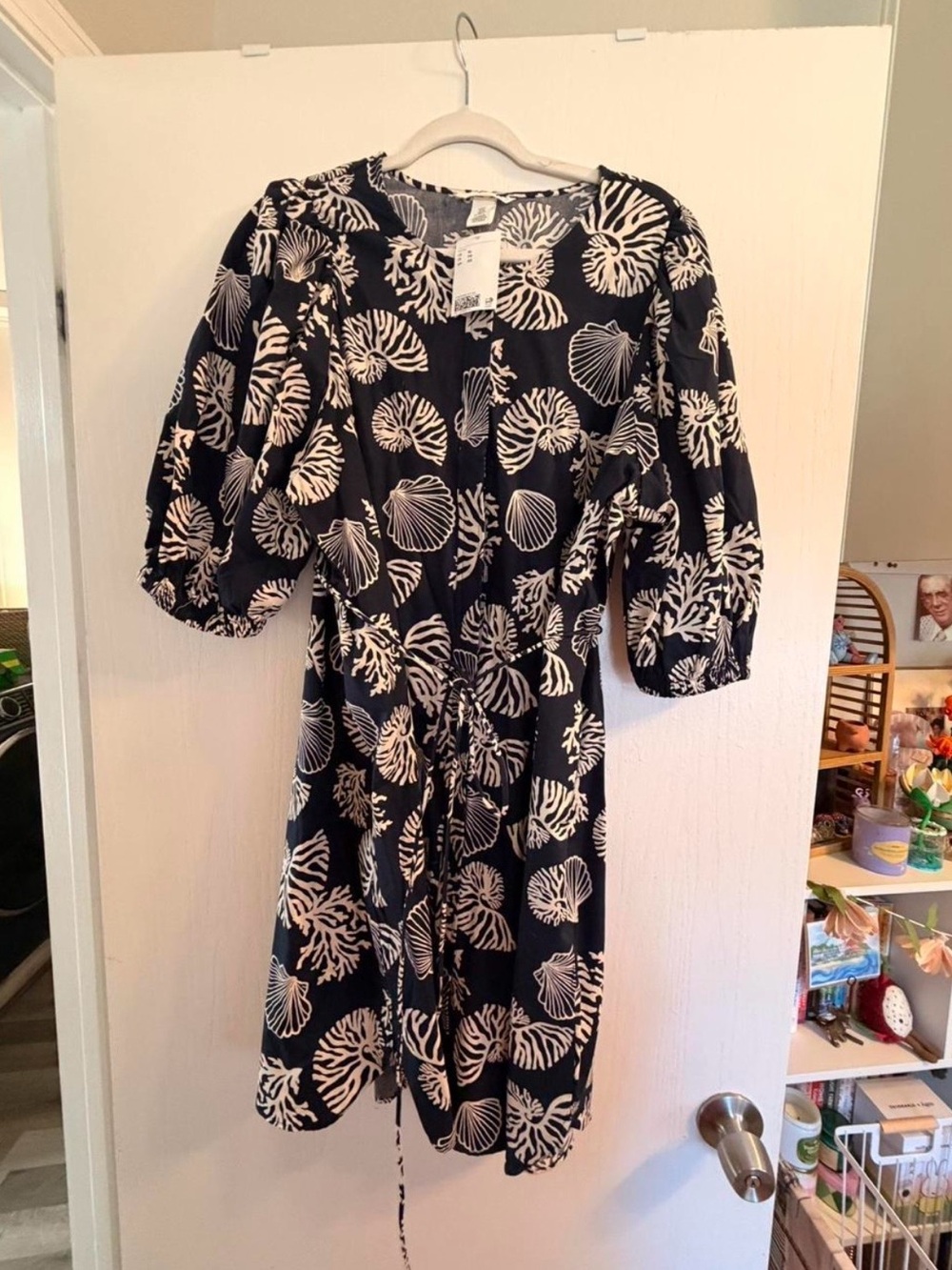 H&M Navy Dress with Shell Print, Size XL